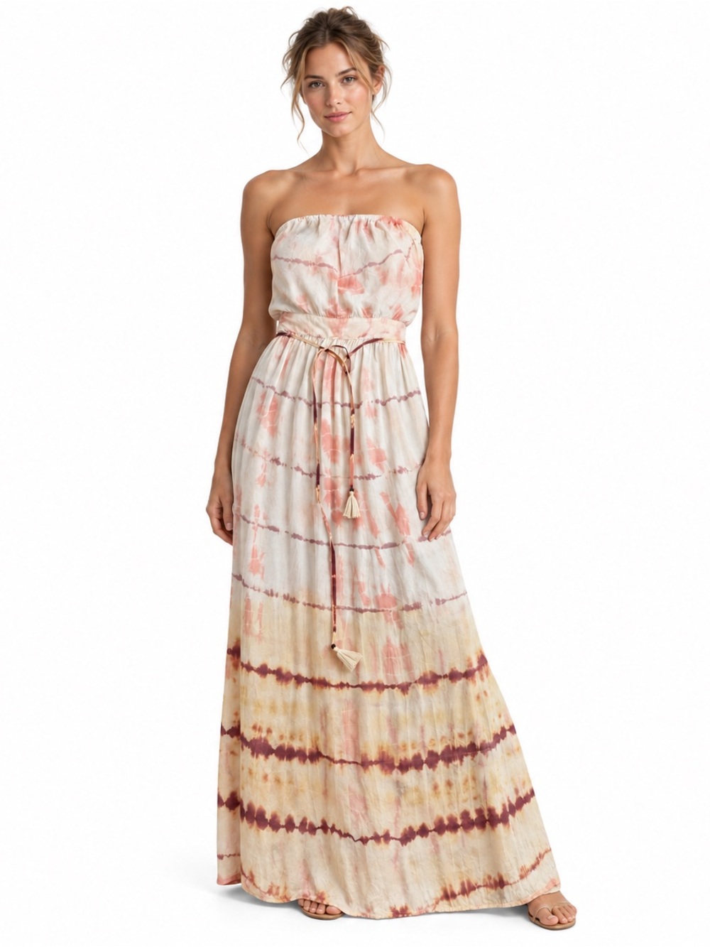 Gypsy05 Silk Maxi Dress S Strapless Peach Ombre Ethereal Goddess Boho Fairy